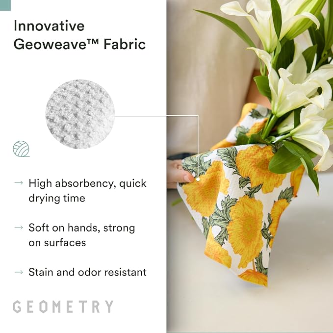 GEOMETRY Tea Towels – Spring & Summer Collection – Quick-Dry, Ultra-Absorbent, Reusable Microfiber Kitchen Towels for Drying & Cleaning - Field of Gold - 1 Pack