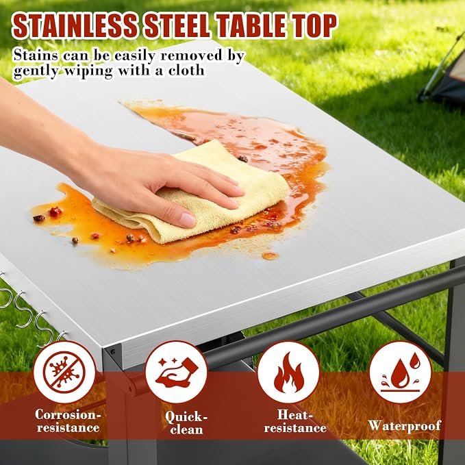 Grill Table Stand with Wheels, 24.4" x 38.3" x 30.9" | Extra-wide prep table for Ninja Woodfire, Blackstone griddles and pizza ovens, movable outdoor workspace