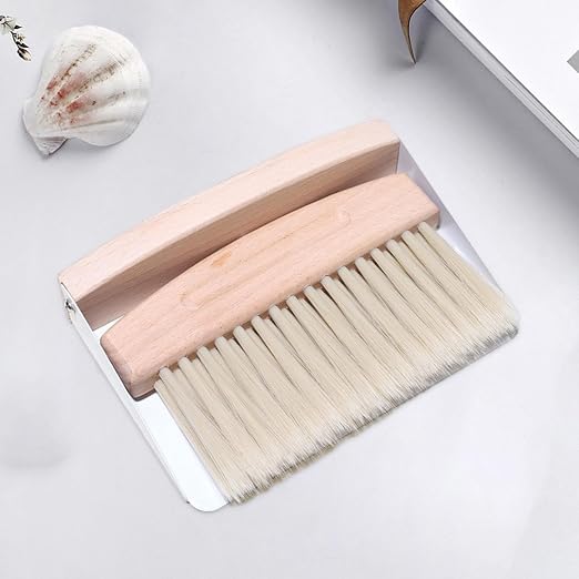 Mini Dustpan Set, Broom Dustpan Combo Wooden Handle, Black PET bristles(White Nylon Bristles)