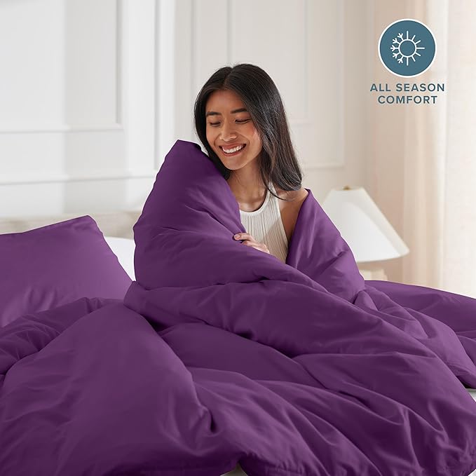 Bare Home Bedding Duvet Cover King Size - Premium 1800 Super Soft Collection - Lightweight, Cooling - Soft Breathable Bedding Duvet Cover (King, Plum)