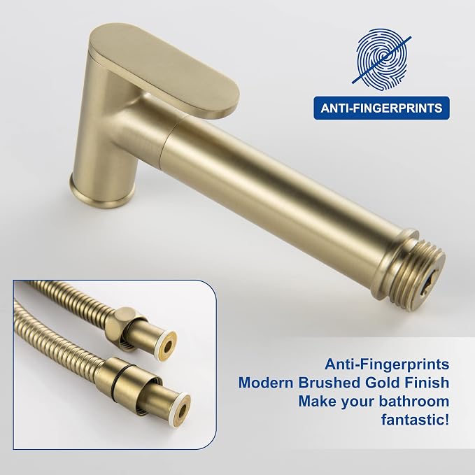 SHAMANDA Warm Water Bidet Sprayer for Toilet with Hot and Cold Brass Rough-in Valve, Stainless Steel Round Handheld Bidet Attachment Set for Feminine, Pets and Baby Diaper Wash, Brushed Gold, BDS09-3
