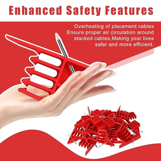 Multi CableStaples Compatible with Romex Clips, Cable Clip Stackers 100 Pack Red with Steel Nails, Electrical Wire stackers, Insulated Cord Staples Multi Cable Wire Clips for Suitable Most Cables