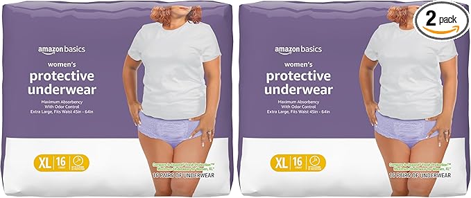 Amazon Basics Postpartum Incontinence Underwear for Women, Maximum Absorbency, Fresh Protection, Leak Protection, Odor Guard, Soft Comfortable Fit, Disposable, X-Large, Lavender, 16 Count (Pack of 2)
