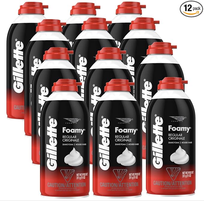 Gillette Foamy Regular Shaving Cream, Pack of 12, 11 oz each