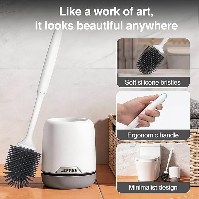Lefree 2 Pack Silicone Toilet Brush Set with Ventilated Holder, Floor Standing & Wall Mounted Toilet Scrubber