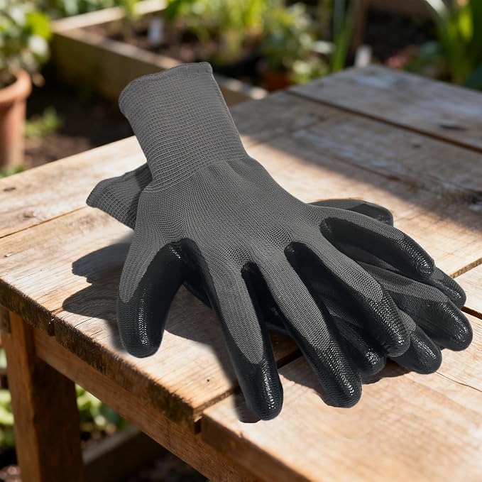 YOUKE OLA 120 Pair Gardening Gloves for Men Women, Breathable Rubber Coated Garden Gloves Working Gloves for Gardening, Construction Black 9/Large
