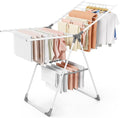 Sakugi Clothes Drying Rack with Height-Adjustable Wings, Metal Foldable Laundry Dryer Stand for Clothing & Bedding, Free-Standing Collapsible for Indoor & Outdoor Use, 55.5" L × 22.8" W, White Gray