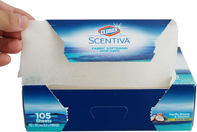 Clorox Scentiva Fabric Softener Dryer Sheets, Pacific Breeze & Coconut Scent - Wrinkle Reducing Scented Softening Laundry Dryer Sheets for Great Smelling Clothes, 105 Count