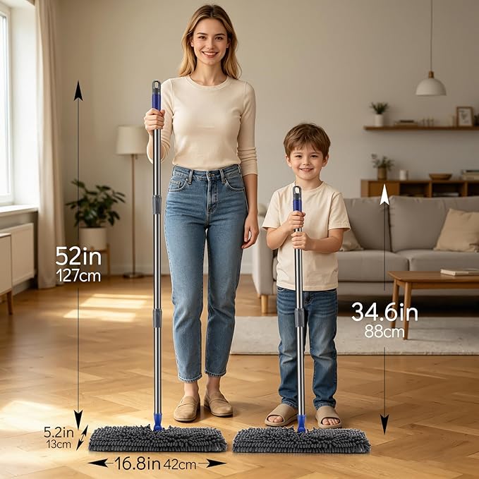 Two Sided Dust Mop Floor Cleaning System, MASTERTOP 360 Microfiber Mop with Stainless Steel Handle,Wet Dry Mop,Flat Flip Mops for Hardwood, Laminate, Vinyl, Tiles,4 Washable Mops Pads