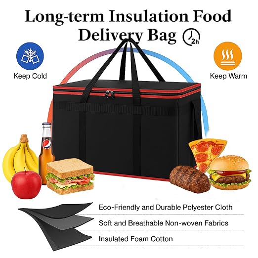 Bodaon Large 3-Pack Insulated Food Delivery Bag with hard bottom, XXXL Pizza Cooler Bags, Rideshare Delivery Bag, Thermal Cold/Hot Styrofoam Carrier for Travel/Shopping/Catering/Car