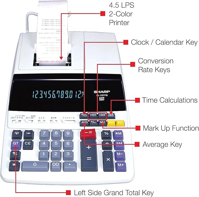 Sharp EL1197PIII Two-Color Printing Desktop Calculator Black/Red Print 4.5 Lines/Sec