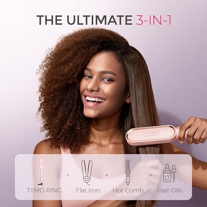 TYMO Ring Hair Straightener Brush – Hair Straightening Iron with Built-in Comb, 20s Fast Heating & 5 Temp Settings & Anti-Scald, Perfect for Professional Salon at Home, Sakura Pink
