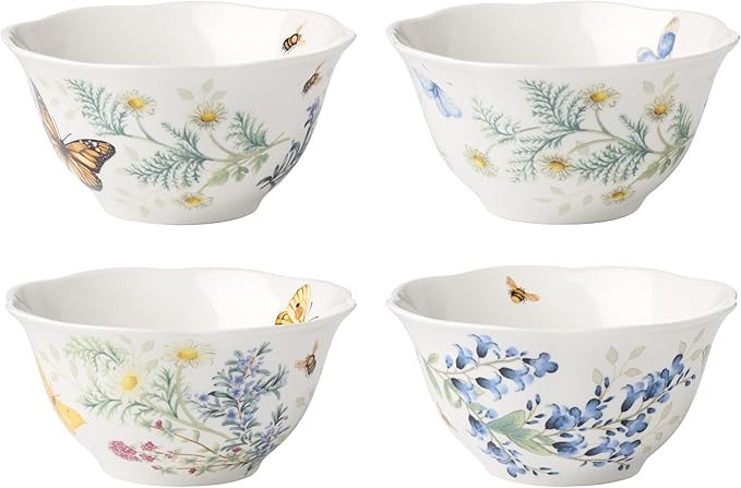 Lenox Butterfly Meadow Herbs Porcelain Rice Bowls, 18oz, Set of 4 | Dishwasher safe | floral design | kitchen and dining essential | 2.813 inch, 18oz, gift for women, mixing bowls