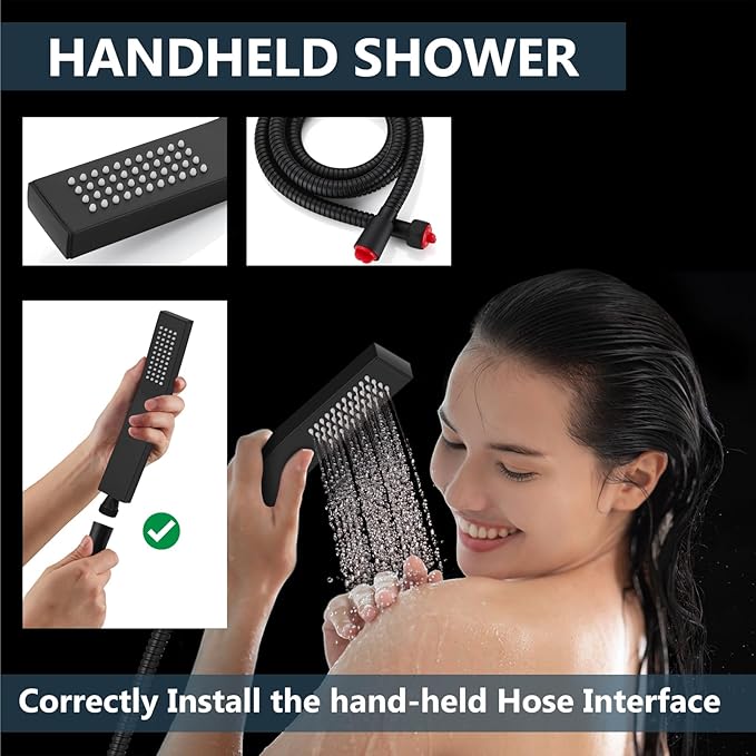 Aolemi Shower Faucet Set Rain Shower System with Handheld Spray Bathroom Shower Combo Rough-in Valve and Shower Trim Kit Included Matte Black 10 Inch Wall Mount Shower Head