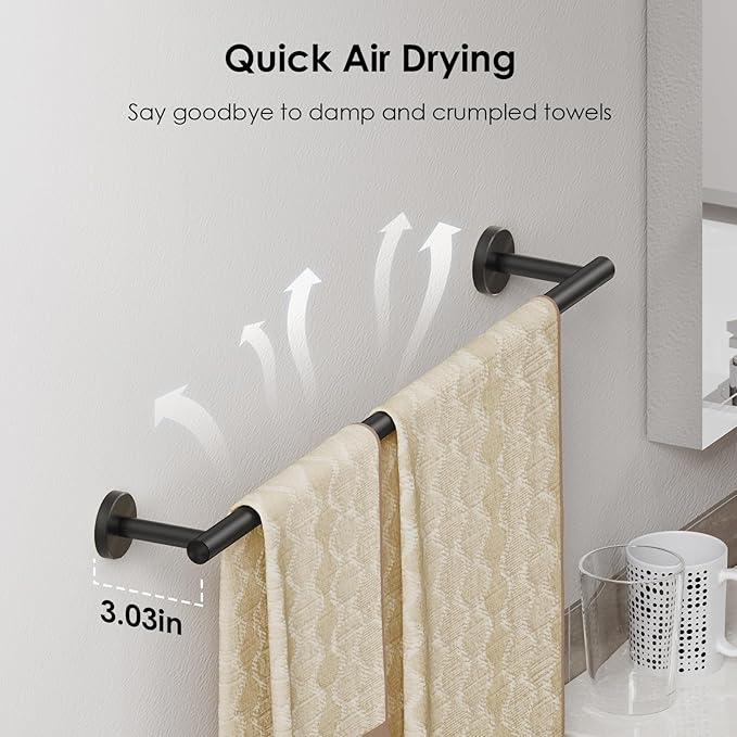 FORIOUS Bathroom Hardware Accessories Set, SUS304 Stainless Steel Towel Bar Set, Modern Towel Racks Holder for Bathroom, Toilet Paper Holder Wall Mounted 5 Pieces(24" Bar, Matte Black)
