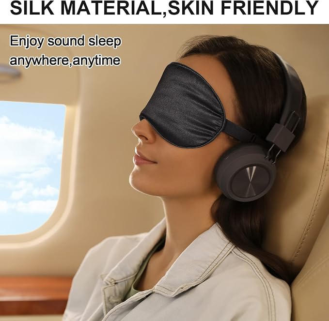 Newcotte 50 Pcs Silk Sleep Eye Mask for Sleeping Adjustable Elastic Strap Blackout Smooth Soft Eye Covers No Pressure Sleep Mask for Women and Men Comfortable Blindfolds(Black)