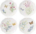 Lenox Butterfly Meadow Herbs Accent Plates, Appetizer Plate Set for 4 | porcelain, dishwasher safe, microwave safe | also great as a dessert plate for salad or bread, salad plates