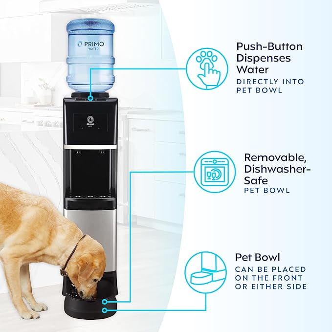 Primo Water Dispenser for 5 Gallon Bottle with Pet Drinking Station - Hot & Cold Top Loading Water Cooler Machine