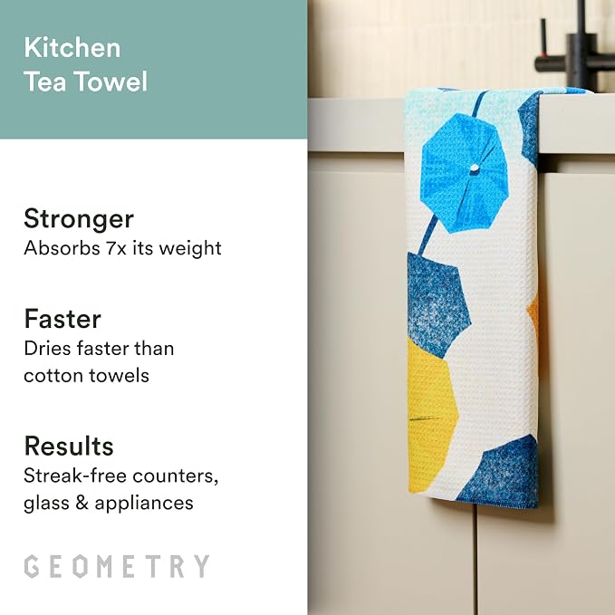 GEOMETRY Tea Towels – Spring & Summer Collection – Quick-Dry, Ultra-Absorbent, Reusable Microfiber Kitchen Towels for Drying & Cleaning - Dancing Umbrellas - 1 Pack