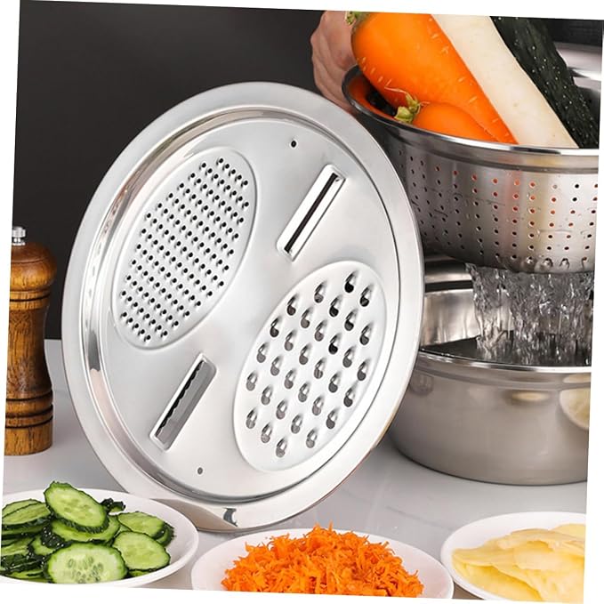 SHOWERORO 1set Stainless Steel Vegetable Peeler Grater Kitchenware Set for Multi-purpose Food Preparation and Easy Washing Includes Draining Basin and Thickened Bowl