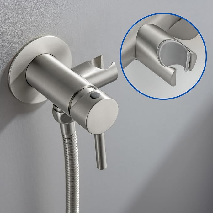 SHAMANDA Warm Water Bidet Sprayer for Toilet with Hot and Cold Brass Rough-in Valve, Stainless Steel Round Handheld Bidet Attachment Set for Feminine, Pets and Baby Diaper Wash, Brushed Nickel