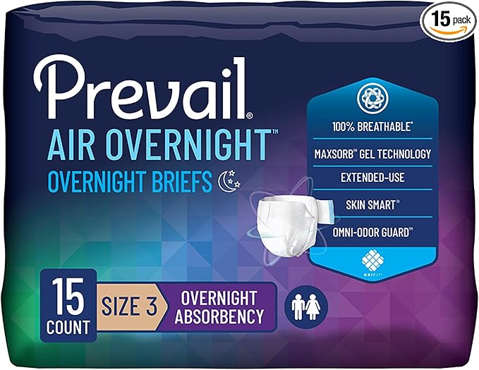 Prevail Air Overnight Adult Incontinence Brief Size 3 / X-Large Heavy Absorbency Overnight, NGX-014, Overnight, 15 Ct