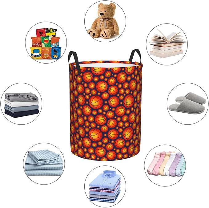 Retro Basketball Laundry Hamper Laundry Basket Circular Hamper Dirty Clothes Storage with Handles