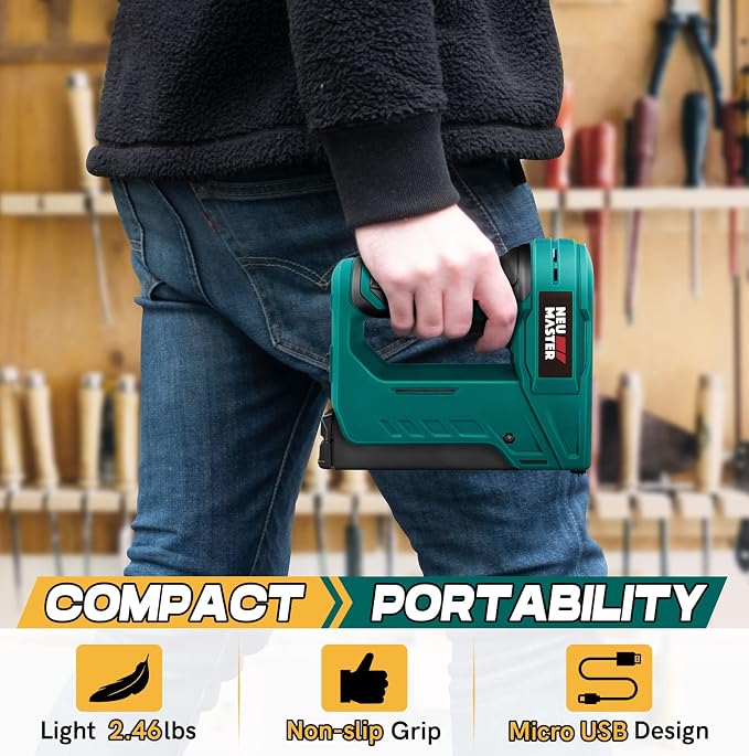 NEU MASTER Electric Staple Gun for Wood - Cordless Stapler Gun with T50 Staples, USB Charger, Heavy Duty Satple Gun for Upholstering, Crafts, DIY, Carpentry, Material Repair