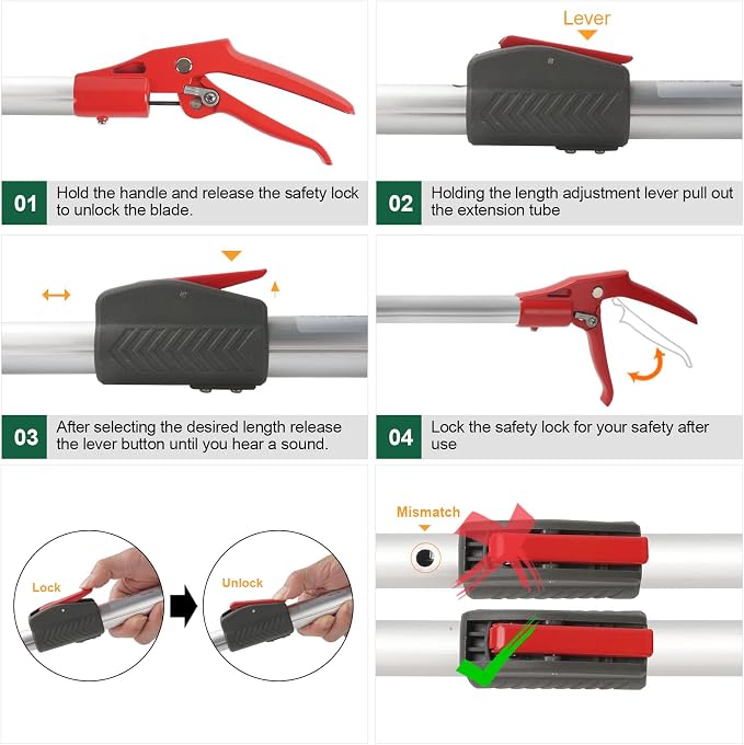 Snake Catcher Tongs Grabber Rattle Heavy Duty | with 43 inch to 59 inch Telescopic Pole