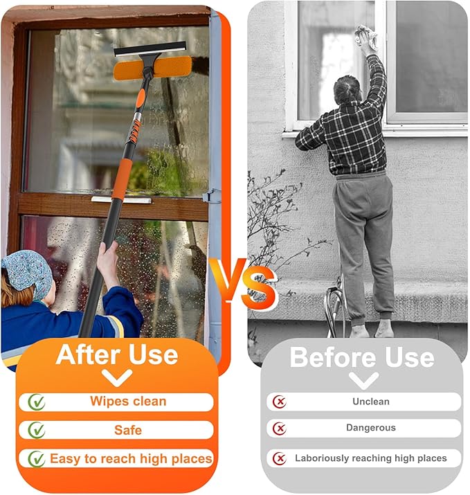 LAANPOLE 36FT High Reach Duster Cleaning Kit with Extension Pole, High Ceiling Fan Cleaner Duster Tool for Fan Blades, Window Washing Kit with Microfiber Feather Duster & Window Squeegee