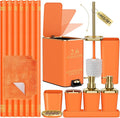 XLHOMO 11PCS Bathroom Sets with Shower Curtain and Rugs Bathroom Accessories Set Orange Bathroom Set,Soap Dispenser & Toilet Brush Holder Set with Stainless Steel Trash Can