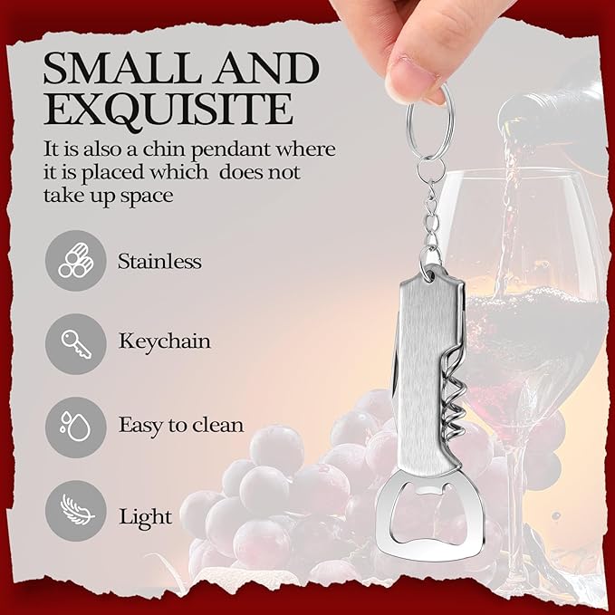 Ziliny 48 Pcs Bottle Opener Keychain Bulk Wine Bottle Beer Opener Keychain 3.27" Stainless Steel Corkscrew Waiter Corkscrew Wine Keyring Gifts for Christmas Bar Party Wedding Home (Silver)
