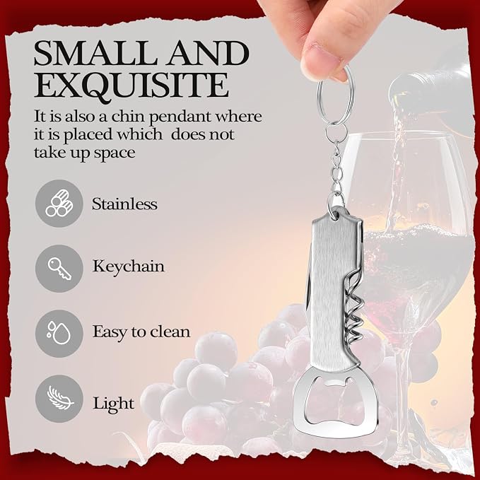 24 Pcs Bottle Opener Keychain Bulk Wine Bottle Beer Opener Keychain 3.27" Stainless Steel Corkscrew Waiter Corkscrew Wine Keyring Gifts for Christmas Bar Party Wedding Home (Silver)