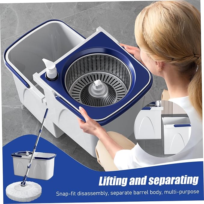 Spin Mop and Bucket Set 43-51 Microfiber 15 Telescopic Round Mop with Wringer, 2 Pads and Detachable Bucket Drain for HomeSpin
