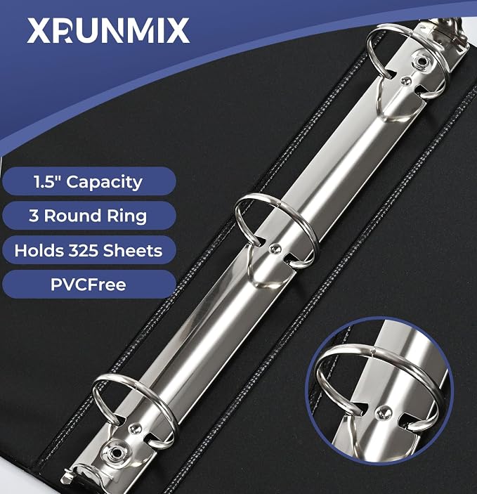 1-1/2'' 2-Inch 3-Ring Binder with Pockets, Premium View Binders with Three Ring Binders Holds up to 200/325/450 Sheets US Letter Size, Bulk Pack of 6 (1.5-inch Black)
