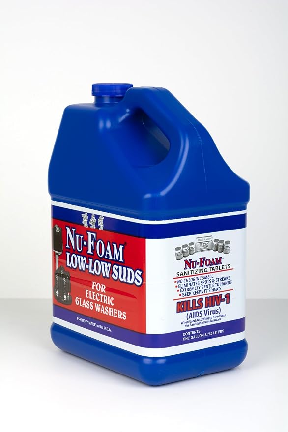 Nu-Foam Low Low Suds Liquid Detergent for Bar Glassware - Original Streak-Free Solution - Hand Washing Bar, Tavern, Brewery Supplies - Concentrated - 1 Gallon (Pack of 1)