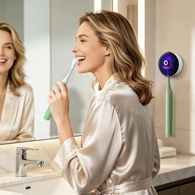 ODAY Electric Toothbrush with Wall Mounted Toothbrush Holder+ 10 Replacement Brush Heads Bundle – Complete Oral Care Kit with 3 Brushing Modes, Smart Timer, IPX7 Waterproof, 1 Month+ Battery