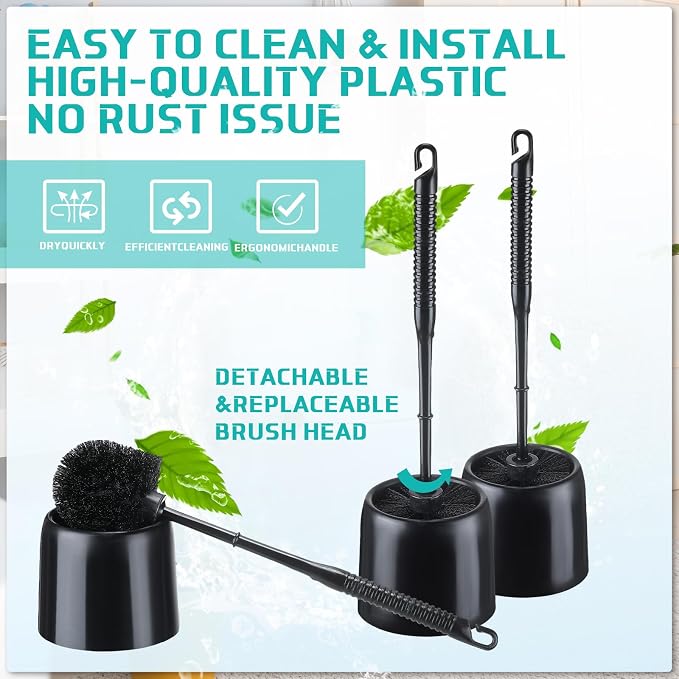 Roshtia 1 Set Toilet Brush and Holder Set for Bathroom Toilet Bowl Brush Scrubber with Caddy for Deep Cleaning, 14.57 Height (Black)