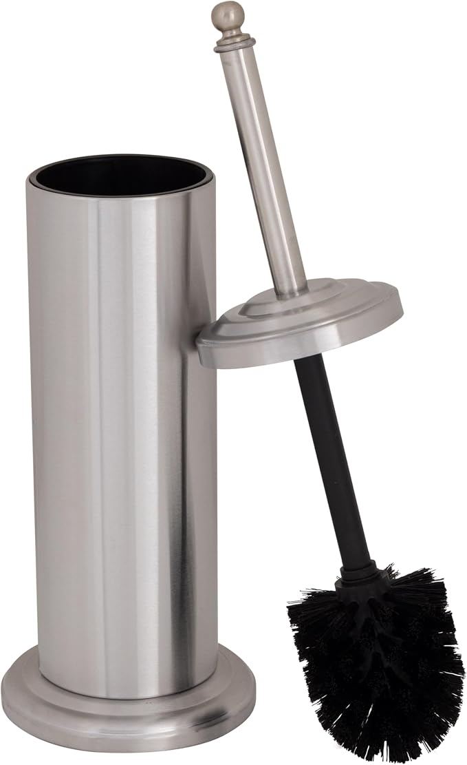 Bath Bliss Bathroom Accessories 3 Piece Trash Can, Plunger & Toilet Brush Combo Bath Set, Stainless Steel Silver (AZ-120001-SS)