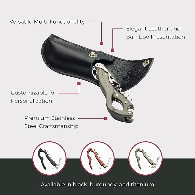 Morgan King Luxury Wine Bottle Opener with Custom, Personalized Engraving | Professional Waiters Corkscrew Wine Opener | Waiter Wine Bottle Opener | Stainless Steel Multi Wine Opener Gift (Black)