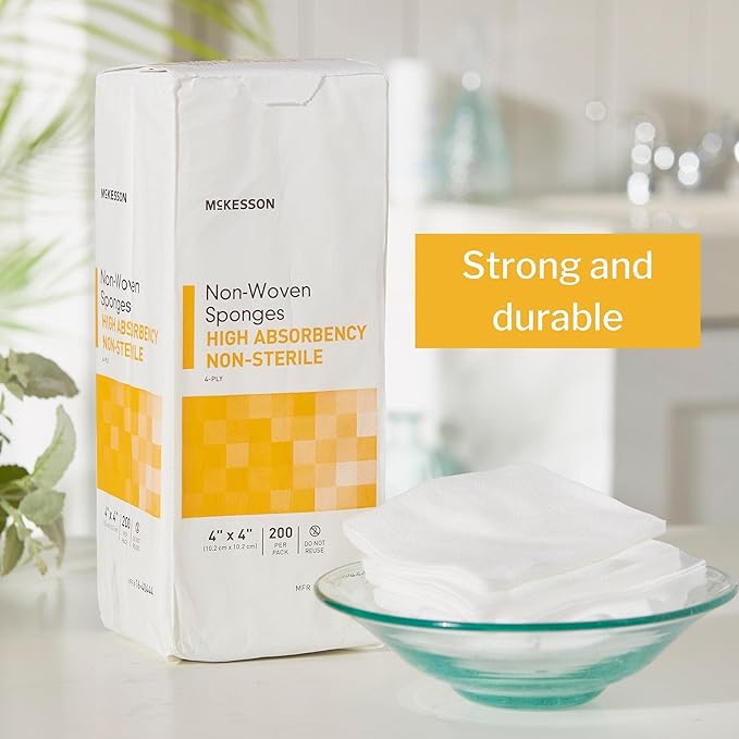 McKesson Non-Woven Sponges, Non-Sterile, 4-Ply, High Absorbency, Polyester/Rayon, 4 in x 4 in, 200 per Pack (Pack of 10)