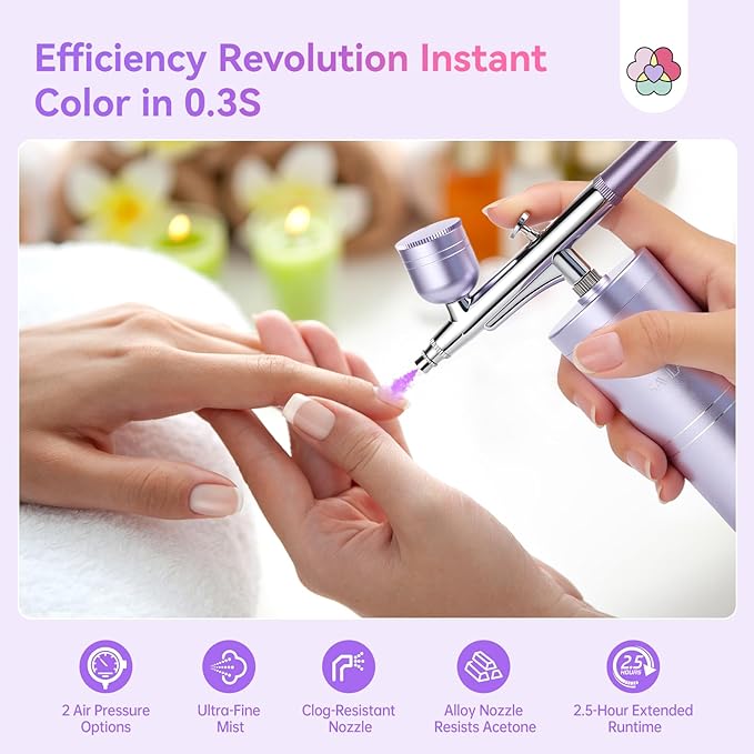 SAVILAND Pro Airbrush for Nails: 2026 Optimized 25 PSI for Flawless Nails Engineered for Flow-Locked Atomization & Steady Output 0.3mm DLC-Coated Nozzle, Dual-Charge Cordless for Uninterrupted Salon