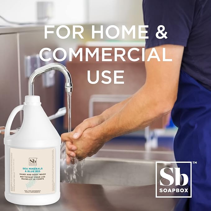 Soapbox Sea Minerals & Blue Iris Hand Soap and Body Wash, 2 in 1 Moisturizing Body & Hand Wash - Clean Ingredients Free of Harsh Chemicals, Sulfates, Parabens & Silicones - 1 Gallon Bottle
