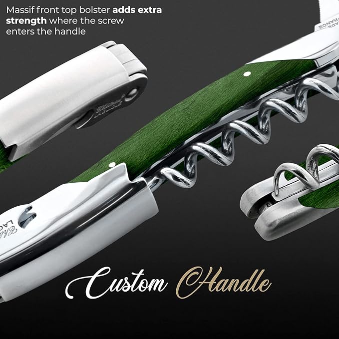 Chateau Laguiole Grand Cru Corkscrew - Green Stamina French Luxury Wine Opener - Made in France - Sommelier Key Includes Leather Sheath & Gift Box