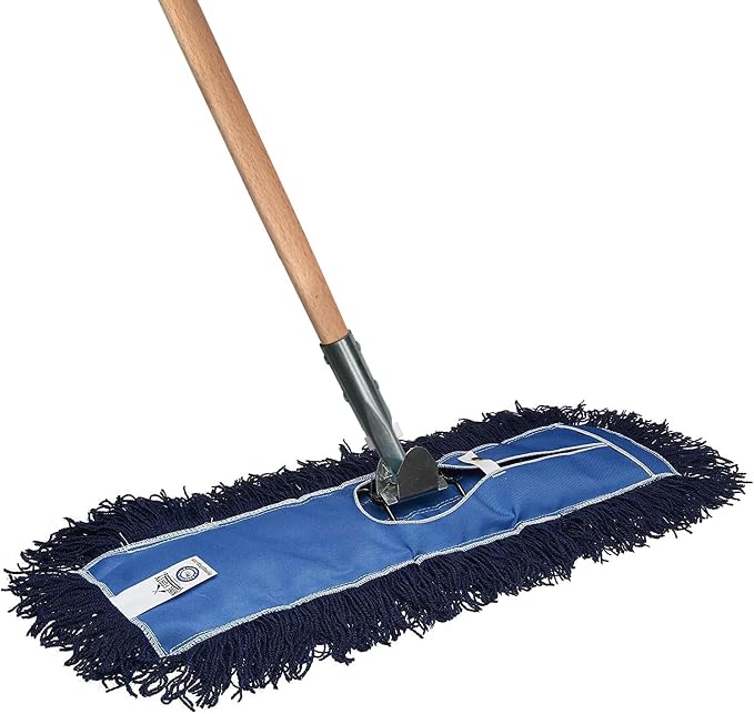 Nine Forty 48" Premium Nylon Dust Mop with Wood Handle - Heavy Duty Mop Head for Industrial, Commercial, and Residential Cleaning - Dry Floor Duster for Hardwood Surfaces and Commercial - Blue