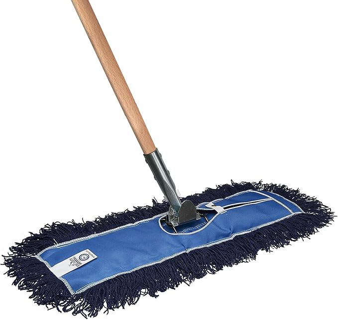 Nine Forty 24" Premium Nylon Dust Mop with Wood Handle - Heavy Duty Mop Head for Industrial, Commercial, and Residential Cleaning - Dry Floor Duster for Hardwood Surfaces and Commercial - Blue