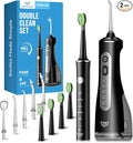 JTF Electric Toothbrush & Water Flosser Combo, 2-1 Portable Oral Clean Kit | Effective Yet Gentle Brushing & Flossing, Multiple Modes for Braces & Sensitive Teeth Care, Cordless for Home Travel, Black
