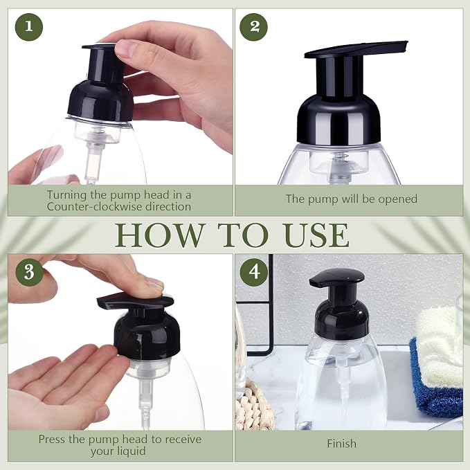 Nuenen 48 Pieces 8oz Foaming Soap Dispenser Refillable Foaming Pump Bottles Bulk Travel Hand Soap Dispenser Plastic Press Bottles Empty Containers for Shampoo Bathroom Commercial(Black)