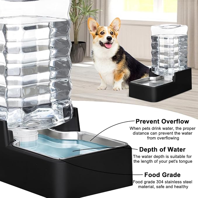 9L Dog Water Bowl Dispenser for Dogs:Leak Resistant Waterer | Filter-Free Design/Gravity Auto Refill/Stainless Steel Bowl/Multi-Pet Friendly/Easy to Clean/Multi-Pet Friendly