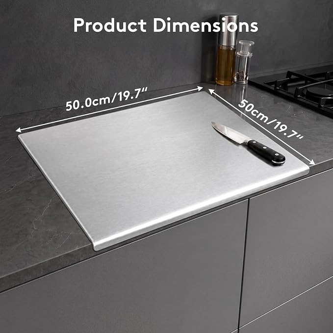 2026 NEW Titanium Cutting Boards for Kitchen, 100% Pure Titanium Kneading Cutting Board with Non Slip Pad, Large Cutting Board for Meat, Fruits, Vegetables, Bread, and Baking (19.7 x 19.7 in)